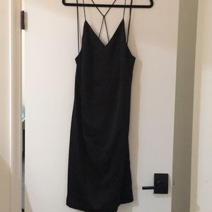 Slinky black satin midi dress